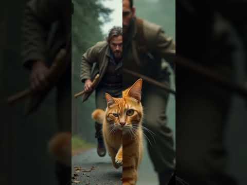 Another cat being chased by a human carrying a cane in the forest #cat #cute #funny #help #scared