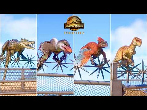 ALL SMALL AND HYBRID CARNIVORE DINOSAURS CLIMB LEVEL 5 FENCE AND ESCAPE | JURASSIC WORLD EVOLUTION 2