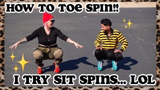 HOW TO TOE SPIN AND SIT SPIN ON ROLLER SKATES | Feat Jason Acosta