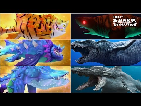 Hungry Shark Evolution - SHAR-KHAN VS AARON VS ABYSSAURUS - All 27 Shark Unlocked
