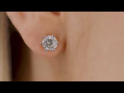 BAUNAT - 2.00 carat classic diamond earrings in white gold with six prongs
