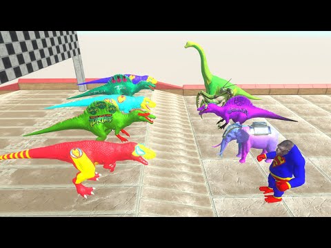 IRONMAN T REX SPEED CHAMPIONS RACE SUPERHEROES DINOSAURS DEATH RUN - Animal Revolt Battle Simulator