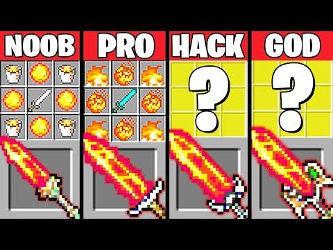 Minecraft Battle: SUPER FIRE SWORD CRAFTING CHALLENGE - NOOB vs PRO vs HACKER vs GOD ~ Animation