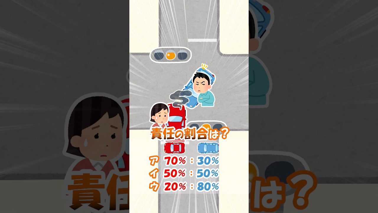 【交通事故の過失割合】交差点に青信号で進入した右折車と停止線の直前で黄色信号に変わった対向直進車の事故の過失割合は？ #shorts