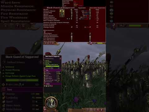 Total War: Warhammer 3 Dark Elf Black Guard of Naggarond before/after research/XP/redline skills
