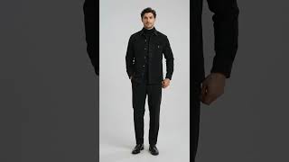 Men's Corduroy Shirt and Pants Walking Suit in Winter Cotton Fabric Casual in Color Black leisure Style video