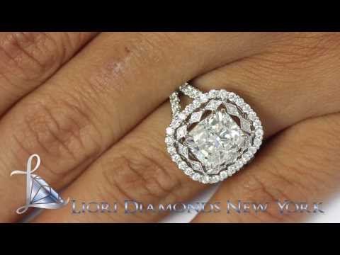 ER-1159 - 4.23 Ct. D-SI2 Cushion Cut Diamond Engagement Ring 18k White Gold Vintage Style