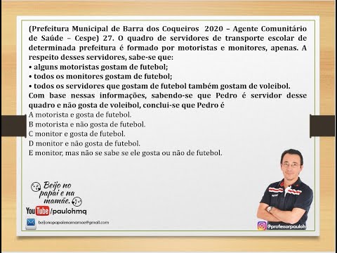 PF 2021 na área! Questão 27 – Agente Comunitário de Saúde Barra dos Coqueiros 2020