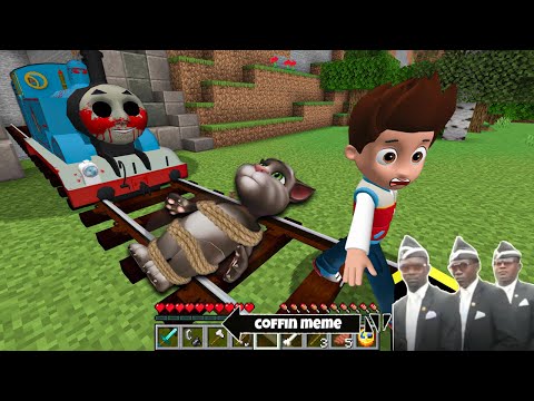 Thomas THE TANK ENGINE.EXE vs Ryder Paw Patrol and Talking Tom in Minecraft - Coffin Meme