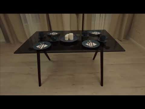 Кухонный стол VIBORG (mod. T-379G) дерево гевея/стекло 150х90х76 Темный орех (HN GLAZE) арт.15126 в Вологде - видео 8
