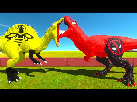 BEE SPINOSAURUS vs DEADPOOL T-REX DEATH RUN - Animla Revolt Battle Simulator