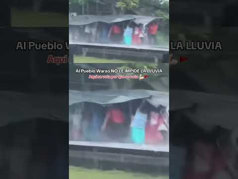 pueblo Warao del municipio Antonio Díaz, Delta Amacuro llegando a votar bajo tremendo palo de agua.