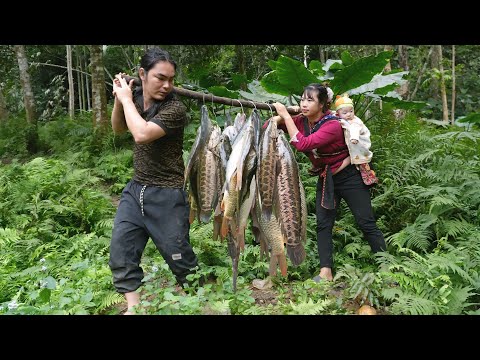 How to catch giant stream fish using a water pump. SURVIVE ALONE