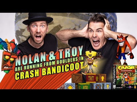 Nolan North and Troy Baker are Running from Boulders in Crash Bandicoot