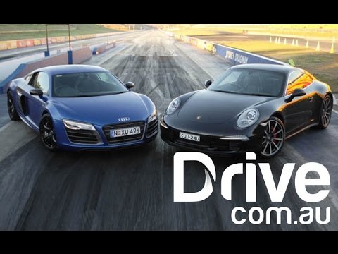 Audi R8 V10 Plus v Porsche Carrera 4S | Drag Race | Drive.com.au