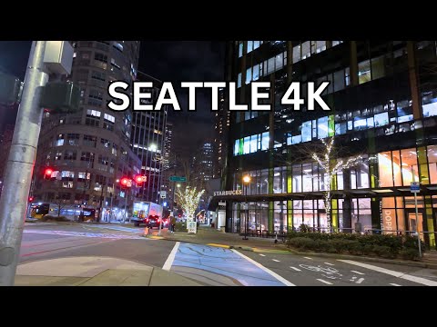 Night Walk in Downtown Seattle, WA 4K