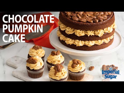 How to Make Chocolate Pumpkin Cake with Caramel Pecan Topping