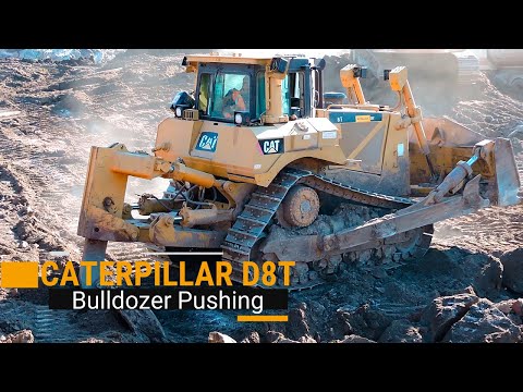 Caterpillar D8T Big SOUND Dozer pushing rocks In Action