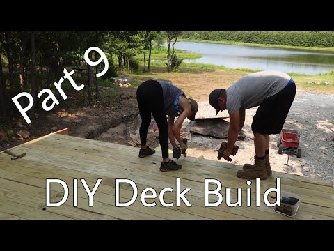 Deck Building | Huge porch build DIY | part 9 | DIY Debt Free Cabin Build