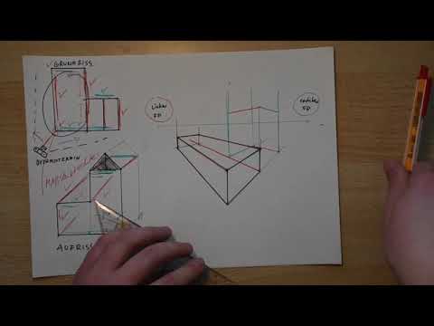 Kunst Grundkurs Q2: Architektur: Zweifluchtpunktperspektive aus Grundriss und Aufriss konstruieren