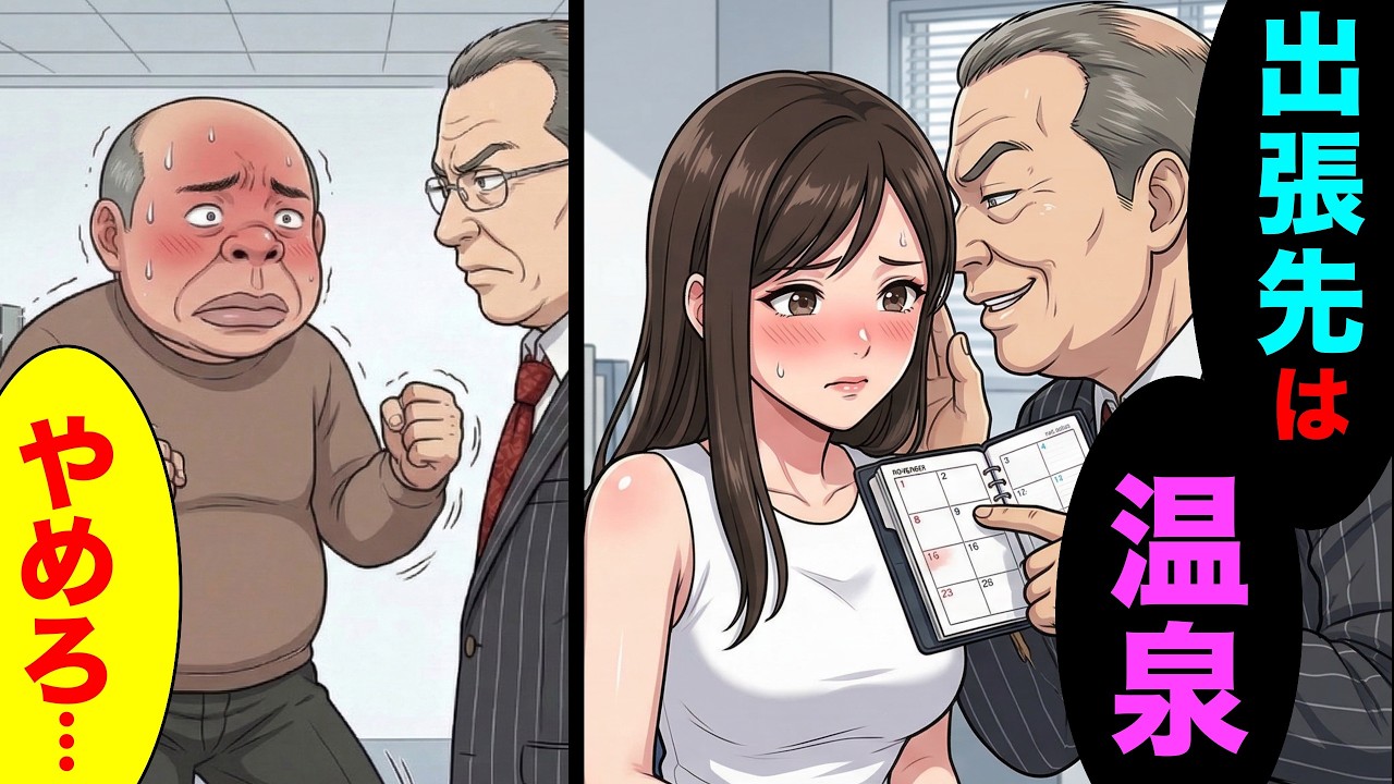 【漫画】新人女子に温泉出張を迫る勘違い上司「昇進させてやるからｗ」同僚が秘密の動画を証拠に突きつけた結果が悲惨すぎてスカッとする話ｗｗｗ【マンガ動画】