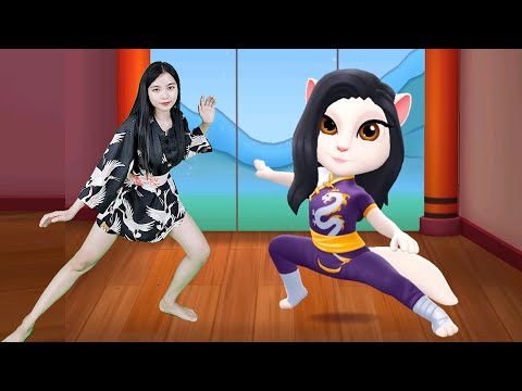 Cute Girl And Angela Practice Martial Arts Together - My Talking Angela 2 In Real Life