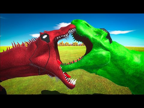 HULK T REX vs DEADPOOL SPINOSAURUS DEATH CLIMB - Animal Revolt Battle Simulator