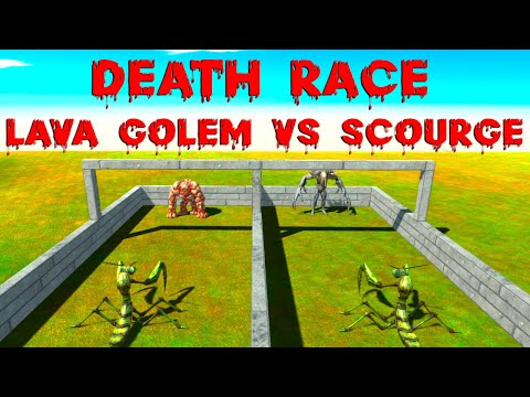 DEATH RACE | LAVA GOLEM VS SCOURGE | ANIMAL REVOLT BATTLE SIMULATOR