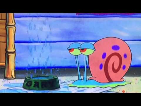 SpongeBob crying into Gary's water bowl