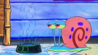 SpongeBob crying into Gary's water bowl