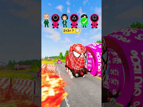 Spiderman & MrBeast & Crazy Frog & Gummy Bear VS Bollord Barbie in BeamNG.drive #shorts #beamngdrive