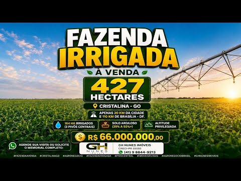🌾 FAZENDA IRRIGADA À VENDA EM CRISTALINA - GO | 427 HECTARES DE ALTA PRODUTIVIDADE