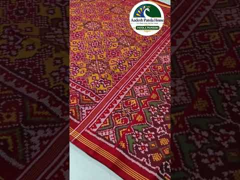 Red Selari Border Mustard Yellow Navratan Motifs Single Ikat Patola Saree 8 Ply Silk