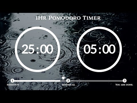 25 Minute Timer 📚1-Hour Study ⏱Pomodoro 25/5, 25 min x 2 sets ☔️ Rain sound ASMR