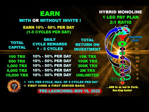 MONOLINE - ✅ 1 LEG PLAN - COMPLETE  PRESENTATION ✅4 WAYS TO EARN ‼️ #Tron #TRX #SmartContract