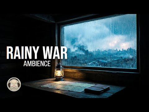 Distant Battle Sounds Through a Window on a Stormy Night | Rain Sounds | WW2 Ambience (8 Hours)