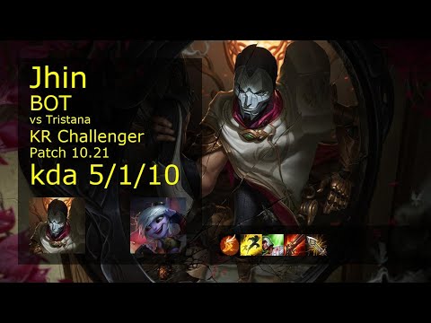Jhin ADC vs Tristana - KR Challenger 5/1/10 Patch 10.21 Gameplay // [롤] 진 vs 트리스타나