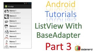 #90 Android Custom ListView Tutorial With BaseAdapter Part 3: Android Programming Course [HD 1080p]