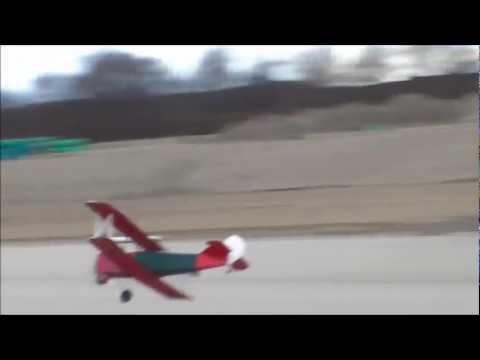saito 120 bi-plane maiden flight   with bonus crash footage!