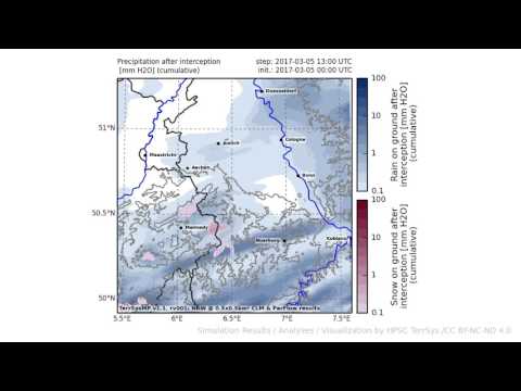 TerrSysMP monitoring run 2017-03-05 - precipitation after interception - NRW (24h)