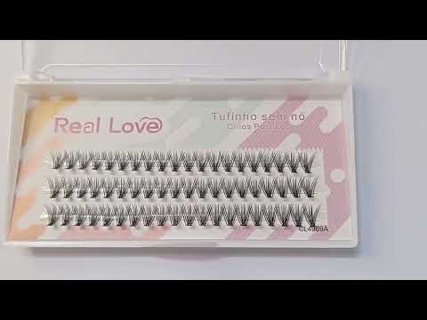 CARTELA DE CÍLIOS TUFINHOS SEM NÓ 20P 09MM 0.10D REAL LOVE BOX COM 10 UN
