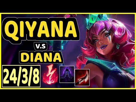 TUESDAY (QIYANA) vs DIANA - 24/3/8 KDA MID GAMEPLAY - NA Ranked GRANDMASTER
