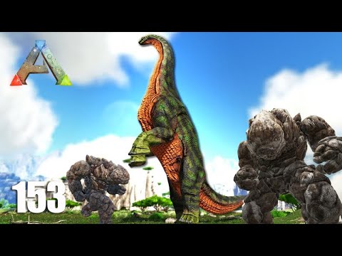 ATACADO POR GOLENS DE PEDRA - Trazendo o BRAQUIOSSAURO para a BASE 08 - ARK Ragnarok #153
