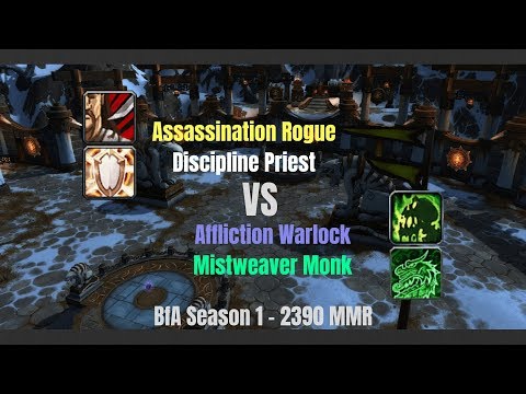 Assa Rogue Disc Priest vs Affli Lock MW Monk - 2390 MMR - BfA Season 1