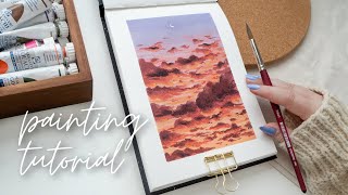 How To Paint Sunset Clouds ☁️✨ Easy Step By Step Gouache Tutorial