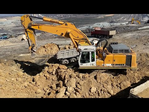 Liebherr 964 Excavator Loading Mercedes And MAN Trucks