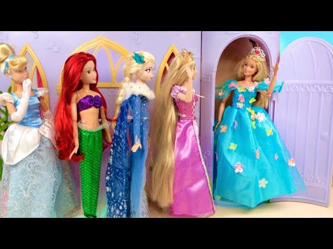Princess Barbie Doll Royal Castle ! Rapunzel Elsa Frozen Mermaid Barbie Dress Up