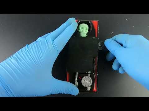 Vintage Skeleton Halloween Spooky Coffin Coin Bank Wind Up Made in Japan