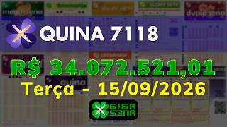 Resultado da Quina 7118, Terça-feira, 15/09/2026