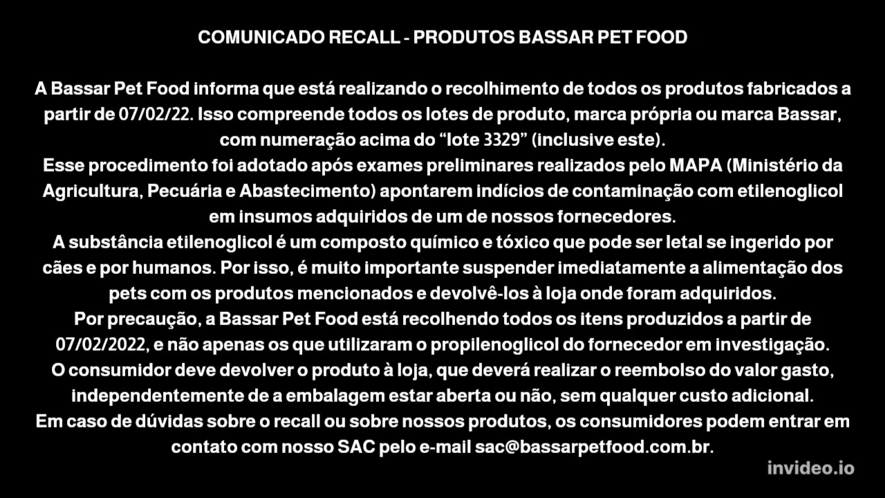 Comunicado Recall BASSAR PET FOOD